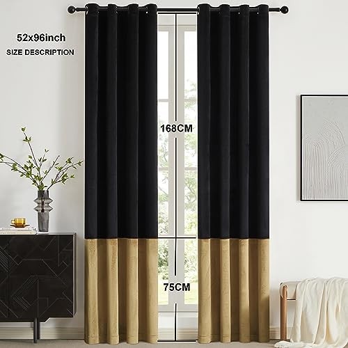 Black Gold Color Block Window Curtains 52″W x 96″L (Pack of 2) Black & Gold
