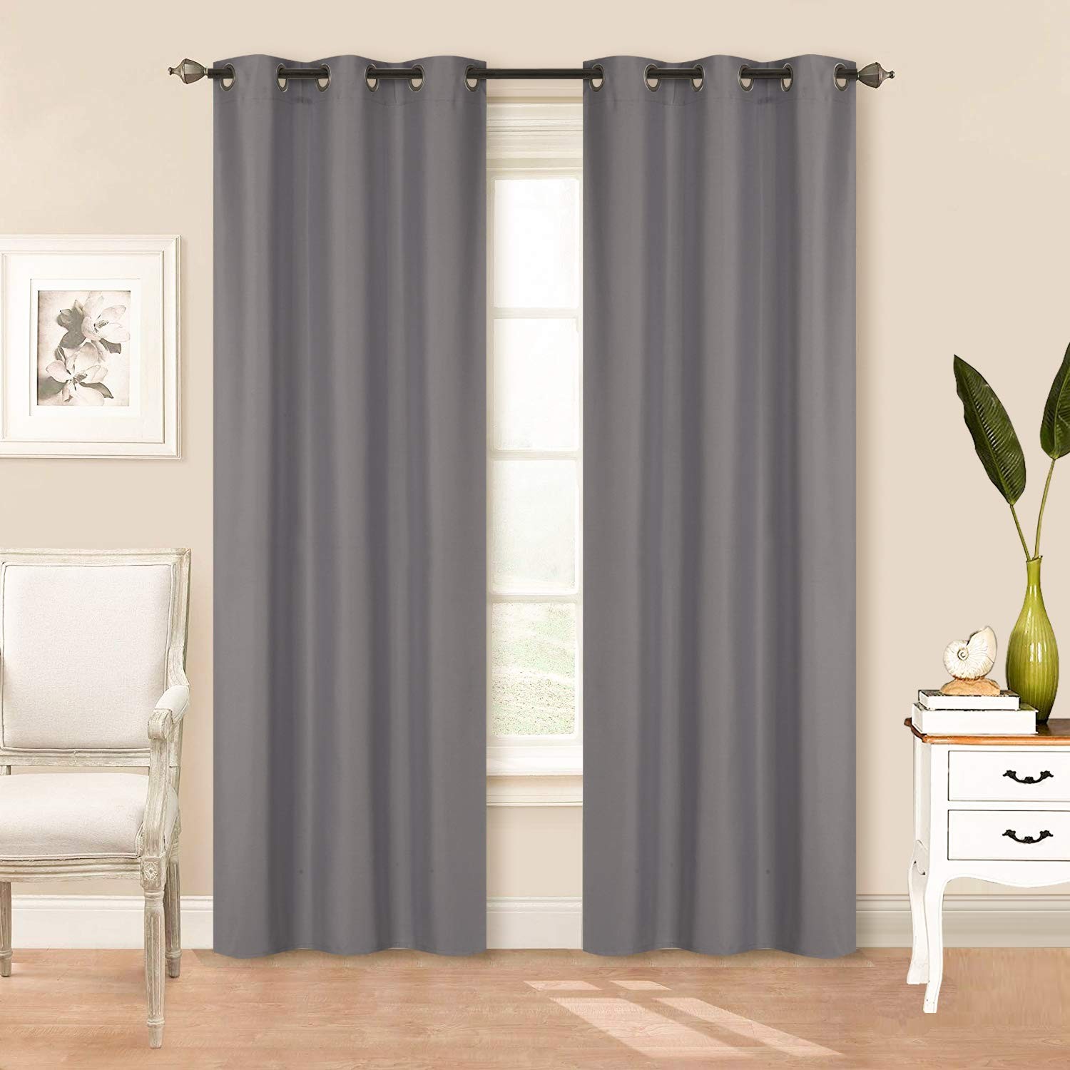 2 Panels 100% Blackout Curtain Set Solid Color with Rod Pocket Grommet Drapes…