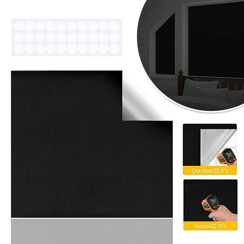 Portable Blackout Blind Window Thermal Insulated Curtains Stick On UV Proof 1M