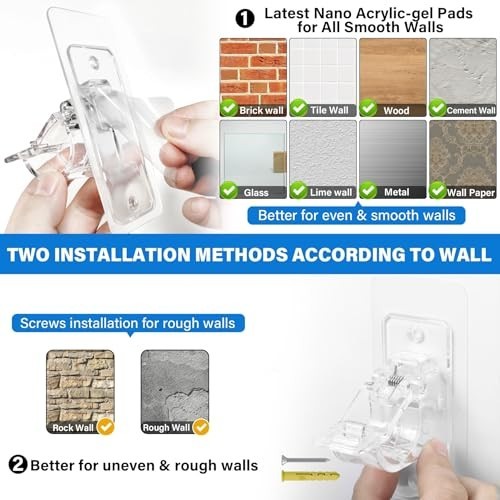 24-Pack Self Adhesive Curtain Rod Holders, No Drill Hooks for Home Decor