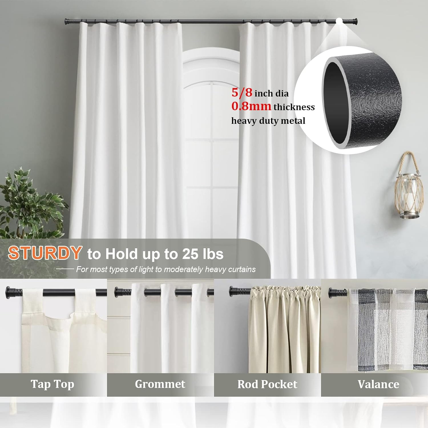 For Window size 108″-137″ inch long Matte Black metal Window Curtain Rod holder