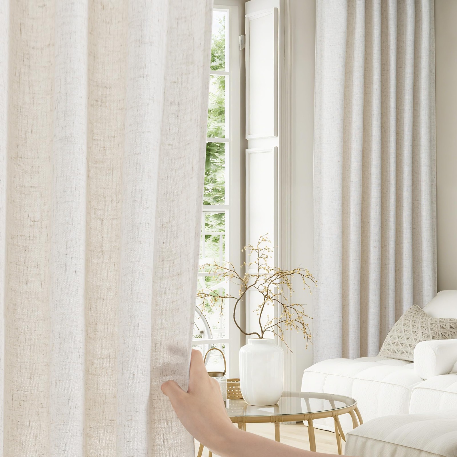 NICETOWN Linen Curtains 102 Inch Length 2 Panels Set for Living Room, 55″ Wide T