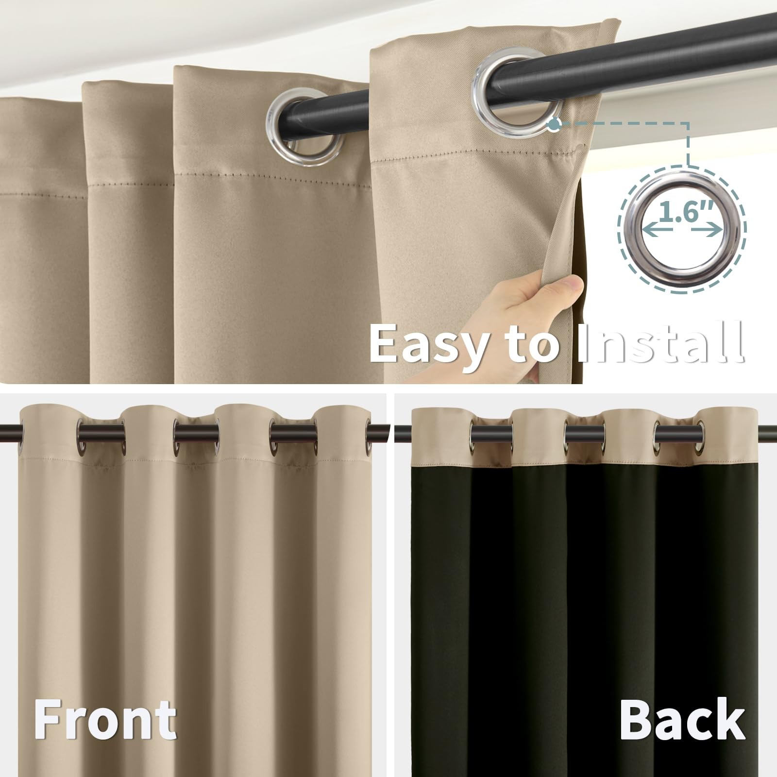 BGment Thermal Insulated 100 Blackout Curtains for Bedroom with Black Liner,