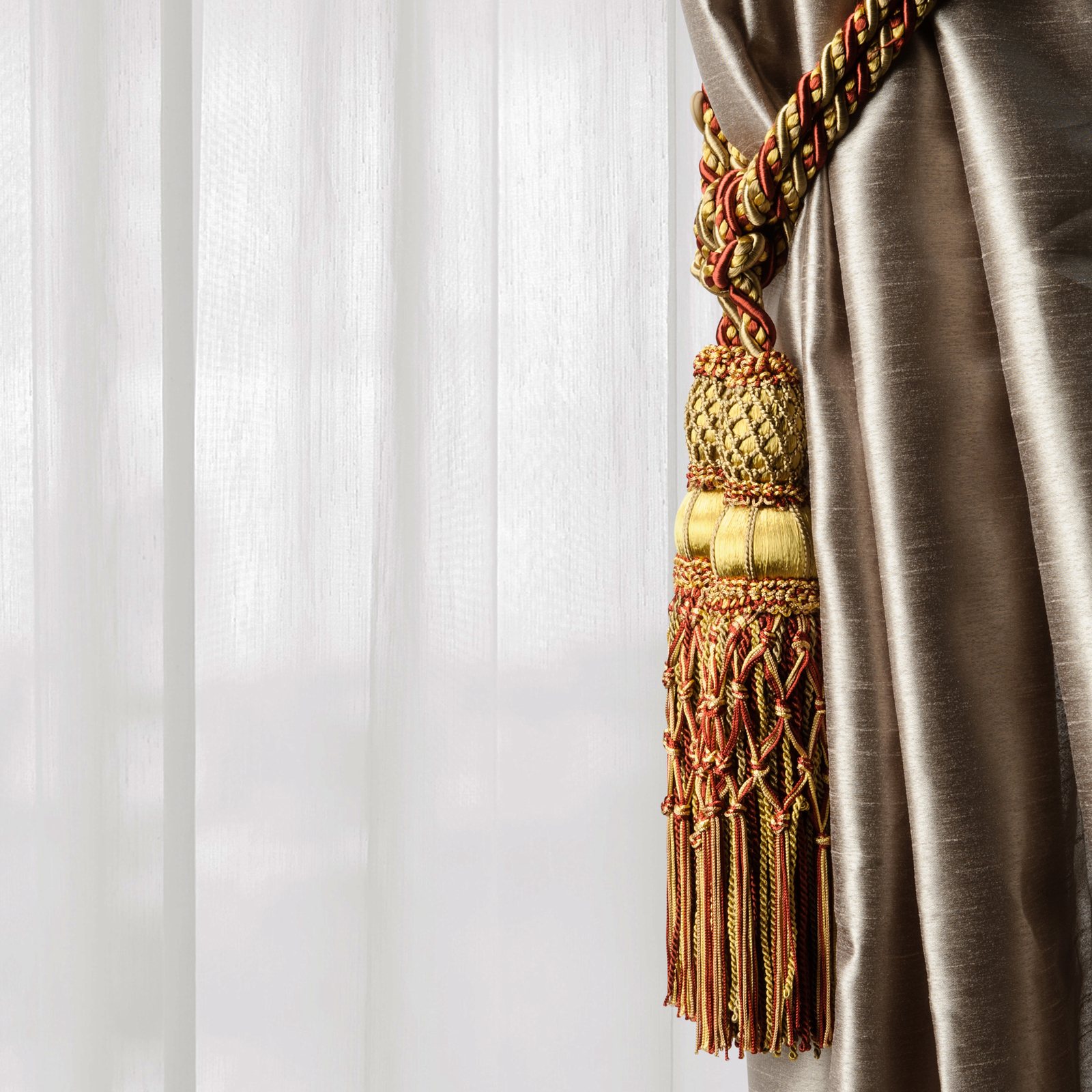 10″ Double Tassel Tieback Shell, Kasha, Ecru Beige – EL02 [Invidual]