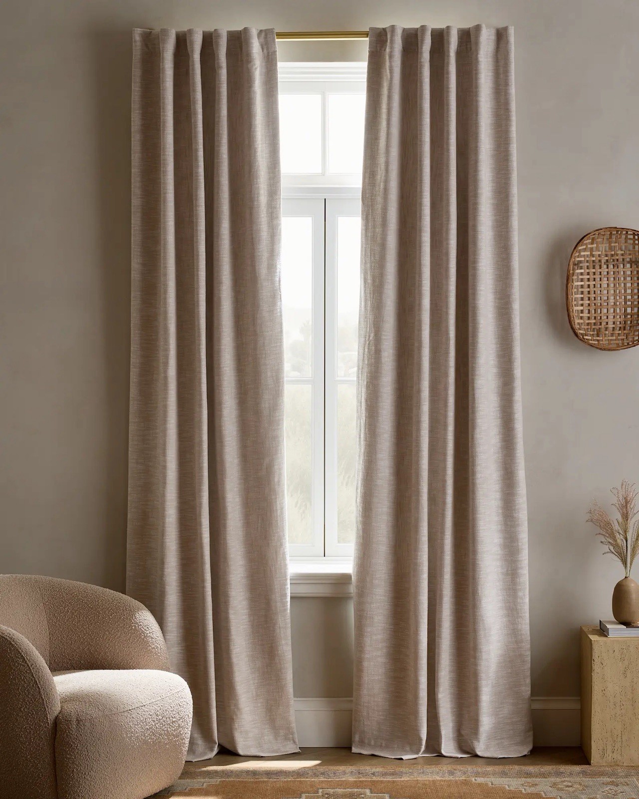 QUINCE Textured Cotton Room Darkening Curtain Panel 48×108 Oatmeal