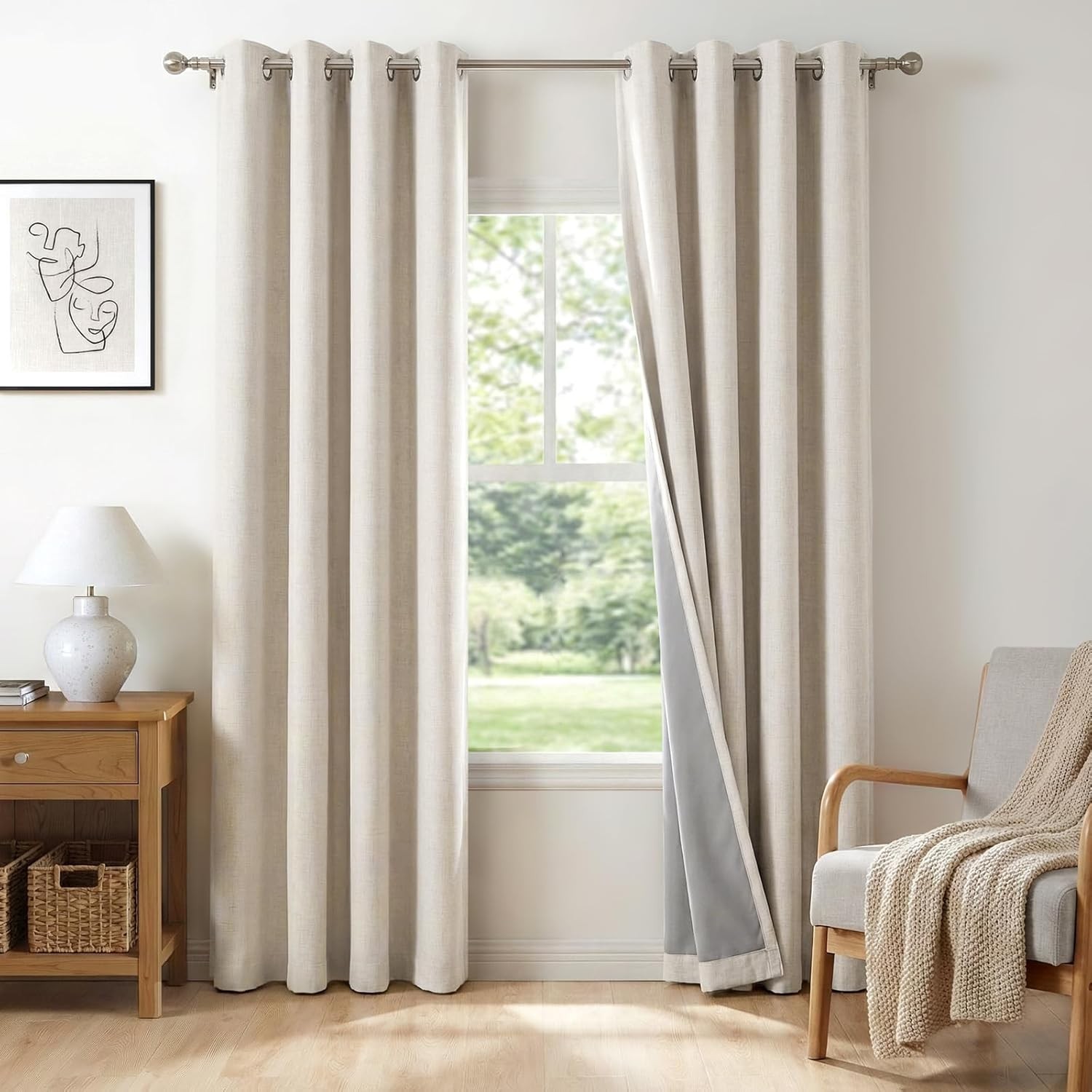 100% Blackout Shield Faux Linen Curtains Beige 50x84in
