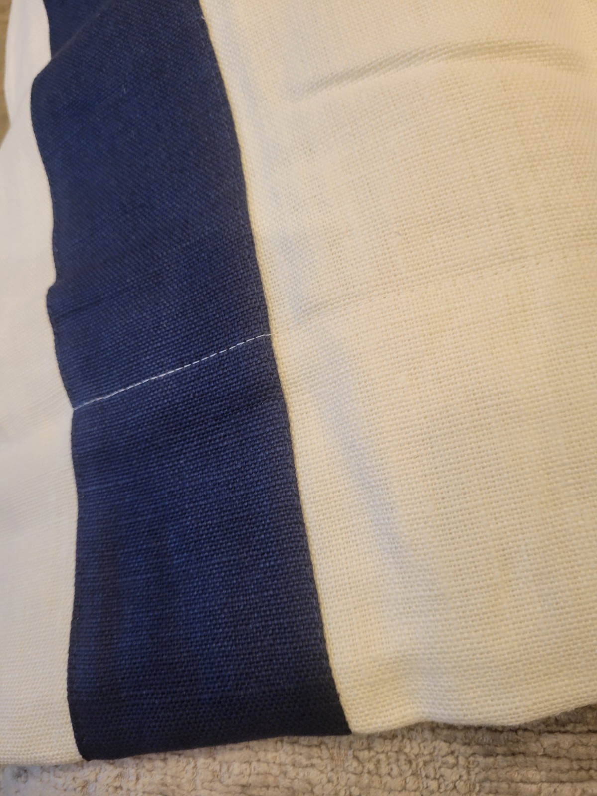 new Williams Sonoma Linen drapes window panels 96″ white w/ blue edge – set of 2
