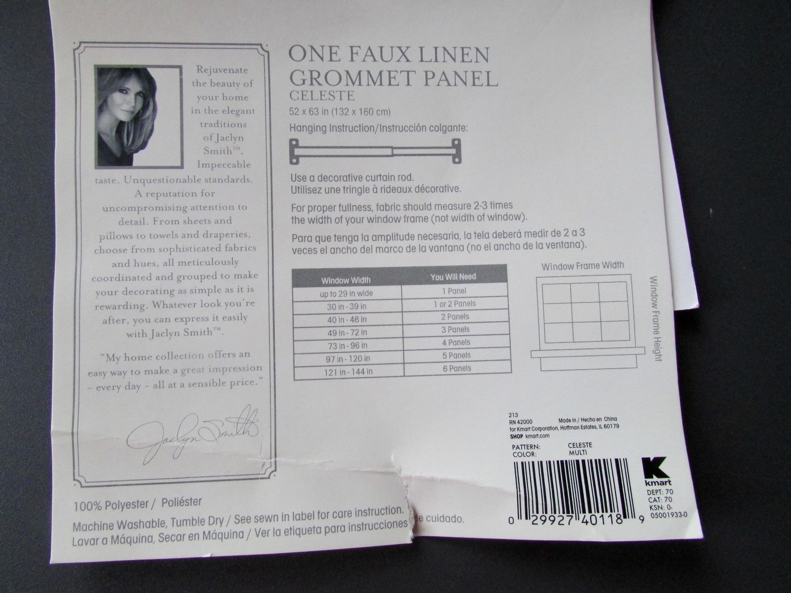 Jaclyn Smith Curtains Polyester Semi Sheer 52 in x 63 in Faux Linen 2 Panels New