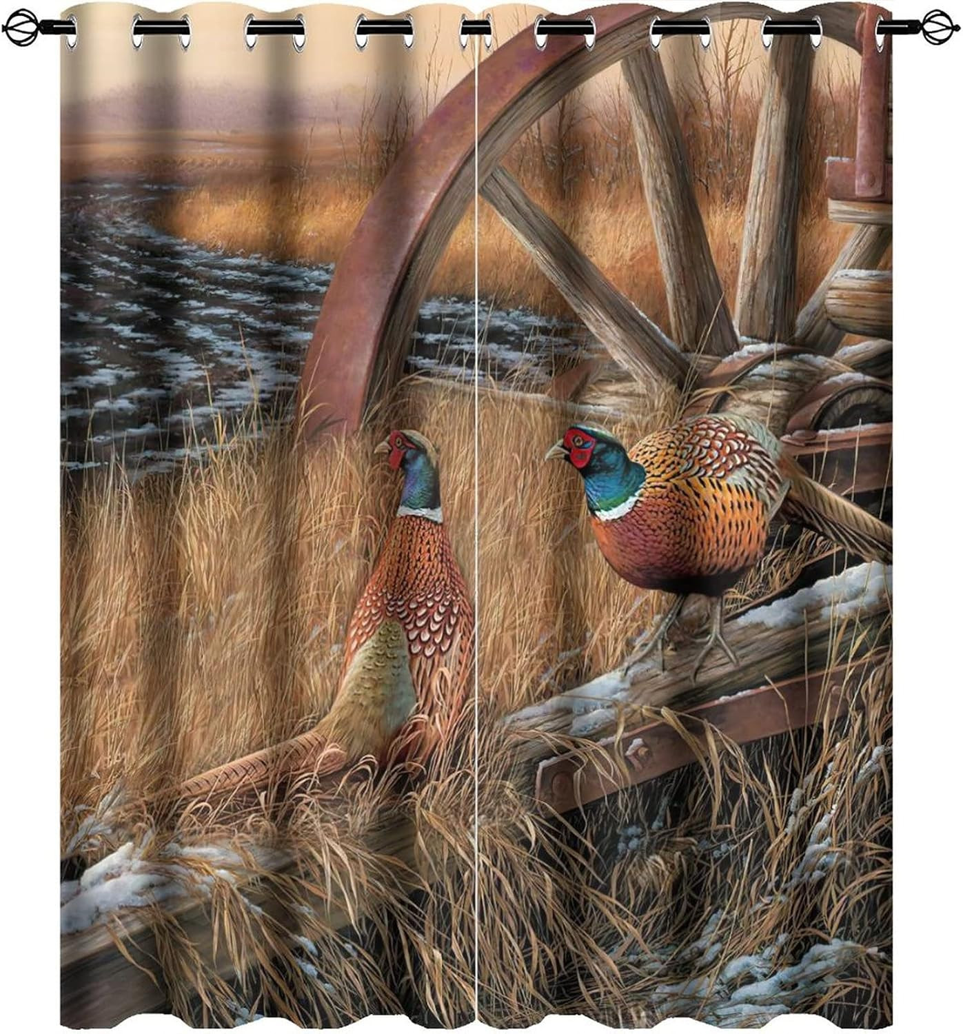 Rustic Pheasants Blackout Curtains – Camouflage Wildlife Pheasants Retro Forest