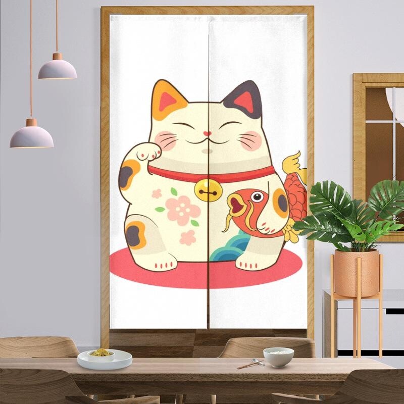 Japanese Room Divider Noren Door Curtain Banner Doorway Hanging Drape Lucky Cat