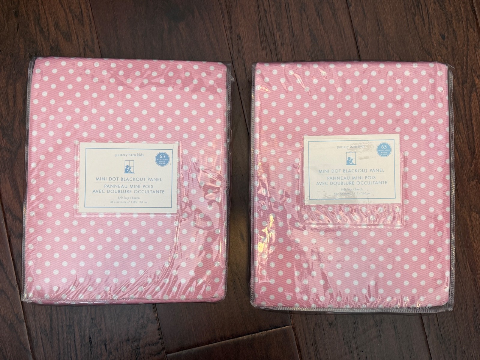 NEW Pottery Barn Kids Lot of 2 Pink Mini Dot Blackout Curtain Panels 44″ x 63″