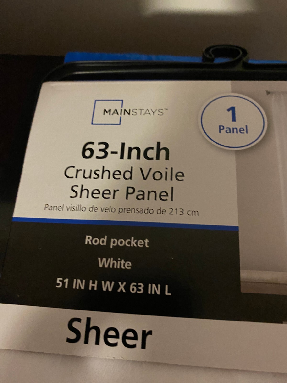 BRAND NEW MAINSTAYS SINGLE PANEL 63 INCH SHEER CRUSHED VOILE CURTAIN WHITE