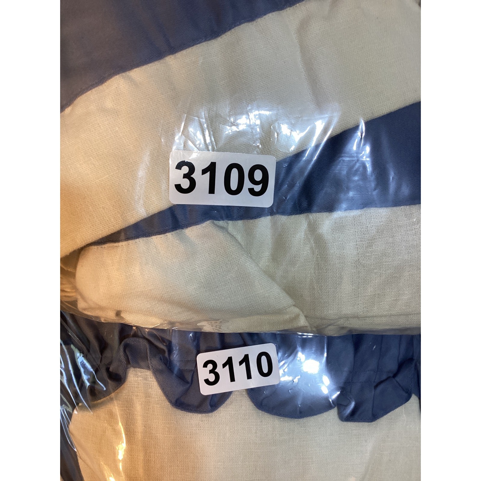 Handmade Ruffled Window Valance Set 6pc Cream Blue Cottagecore Farmhouse Country