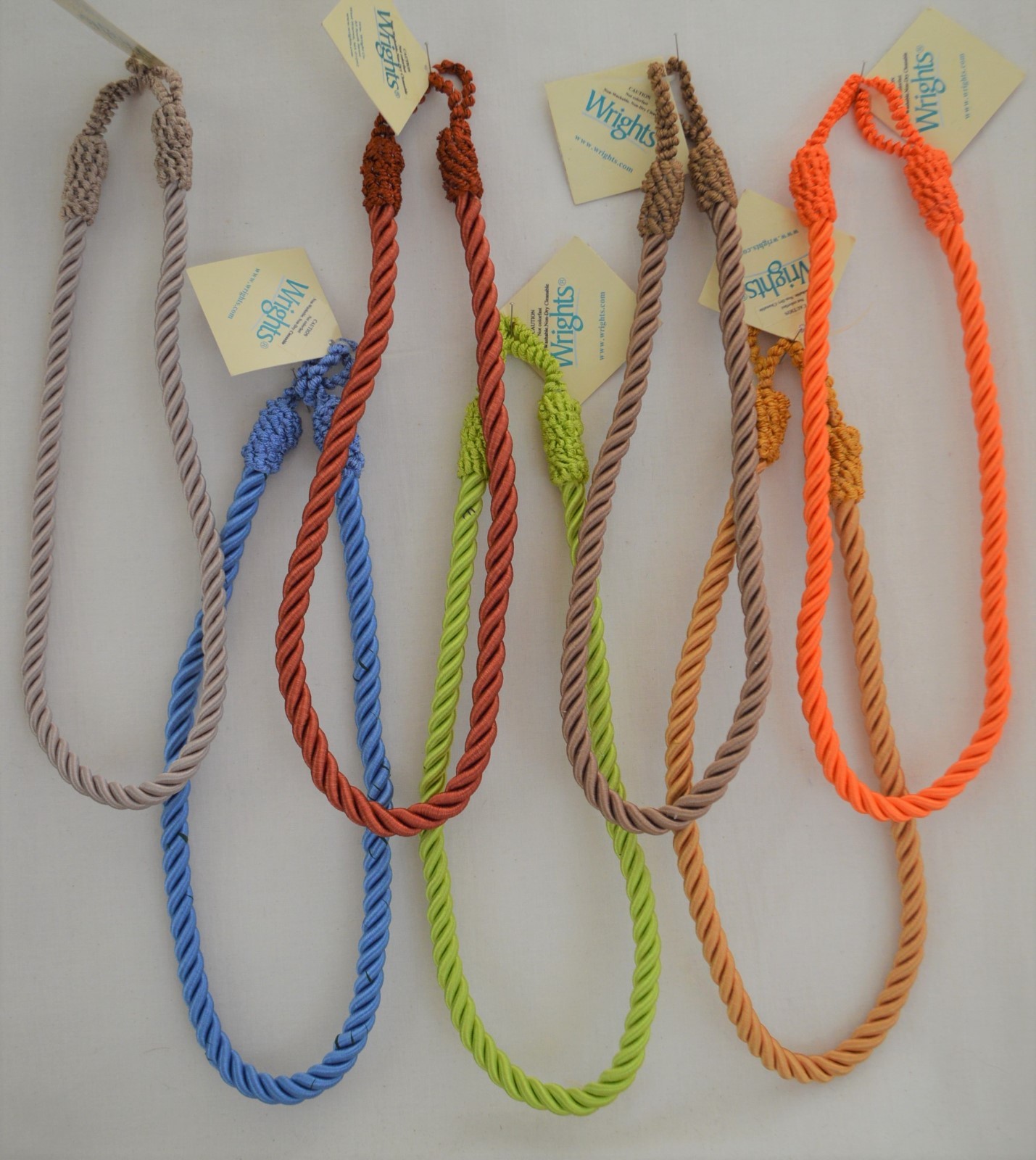 Curtain & Chair Tie Back -24″spread rope – ~3/8″ wide -18 colors to choose from!