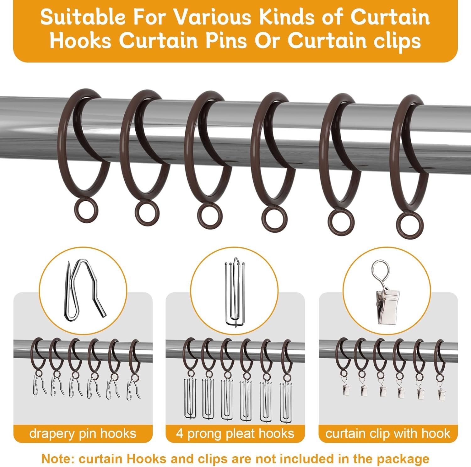 42 PCS Curtain Rings, 1.5 Inch Cocoa Tone Metal Curtain Drape Sliding Eyelet …