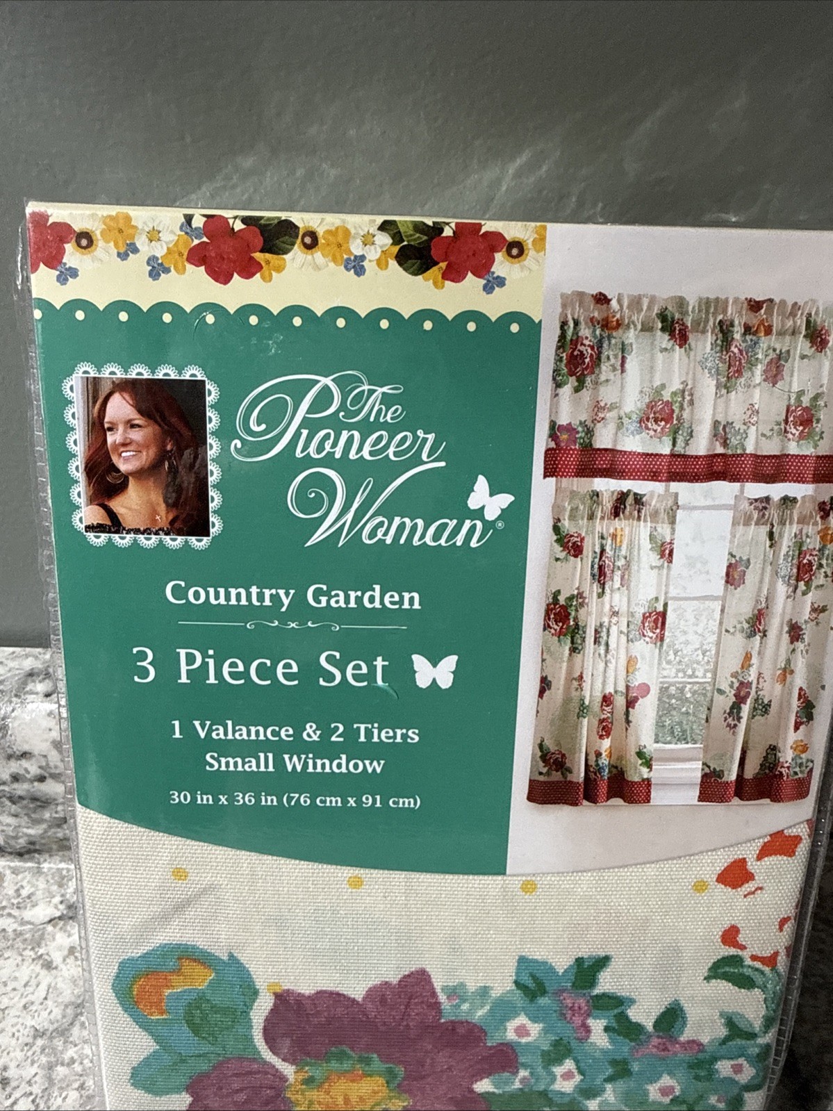 Pioneer Woman Country Garden 3 Piece Small Window Curtains & Valance Set 30×36