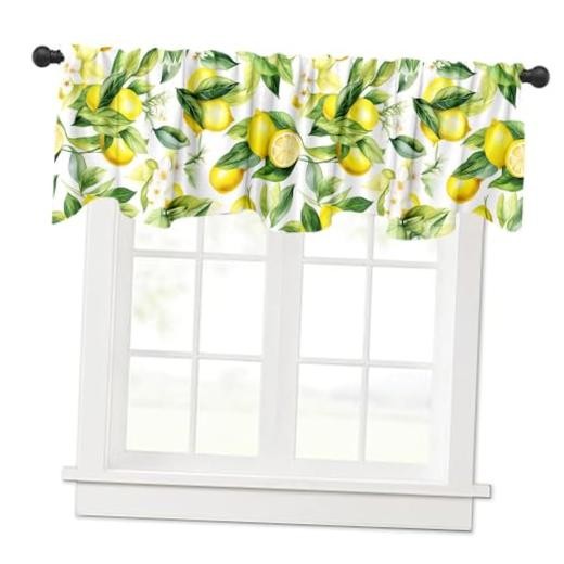 Yongqian 18x54inch Lemon Fruit Window Treatment Valance Watercolor Print Green