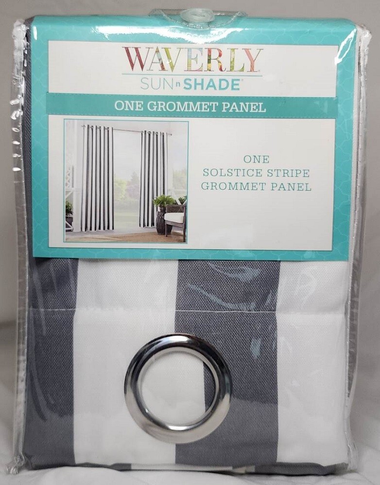 Waverly Sun n Shade One Grommet Panel – Solstice Stripe – Smoke 52″ x 84″