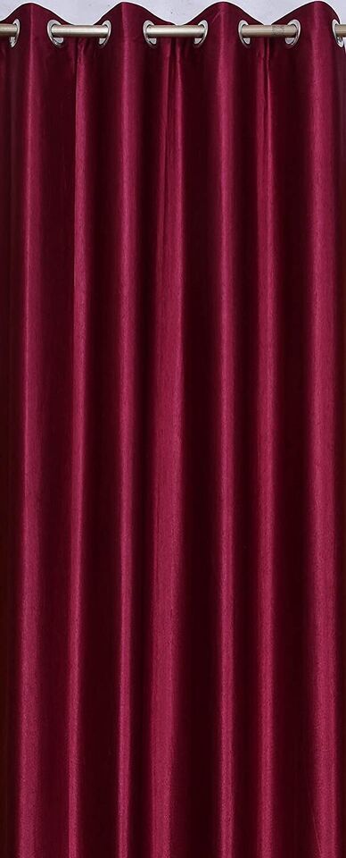 3 Piece Leaf Printed Shaded Ringtop Door Window Curtains Set 5 7 9 Feet – Red