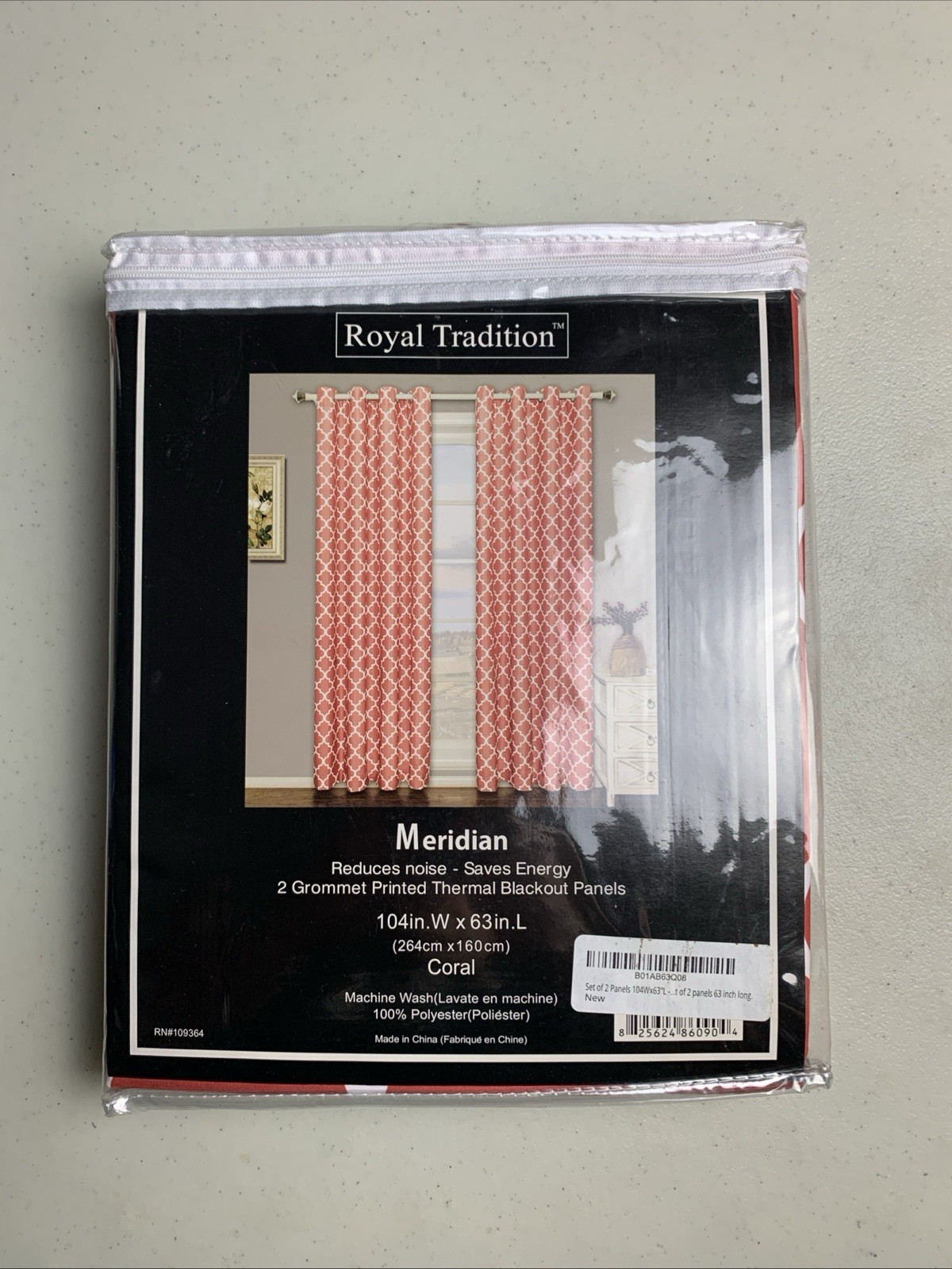 Royal Tradition Meridian 104” Wide x 63” Long Set of 2 Coral Blackout Curtains
