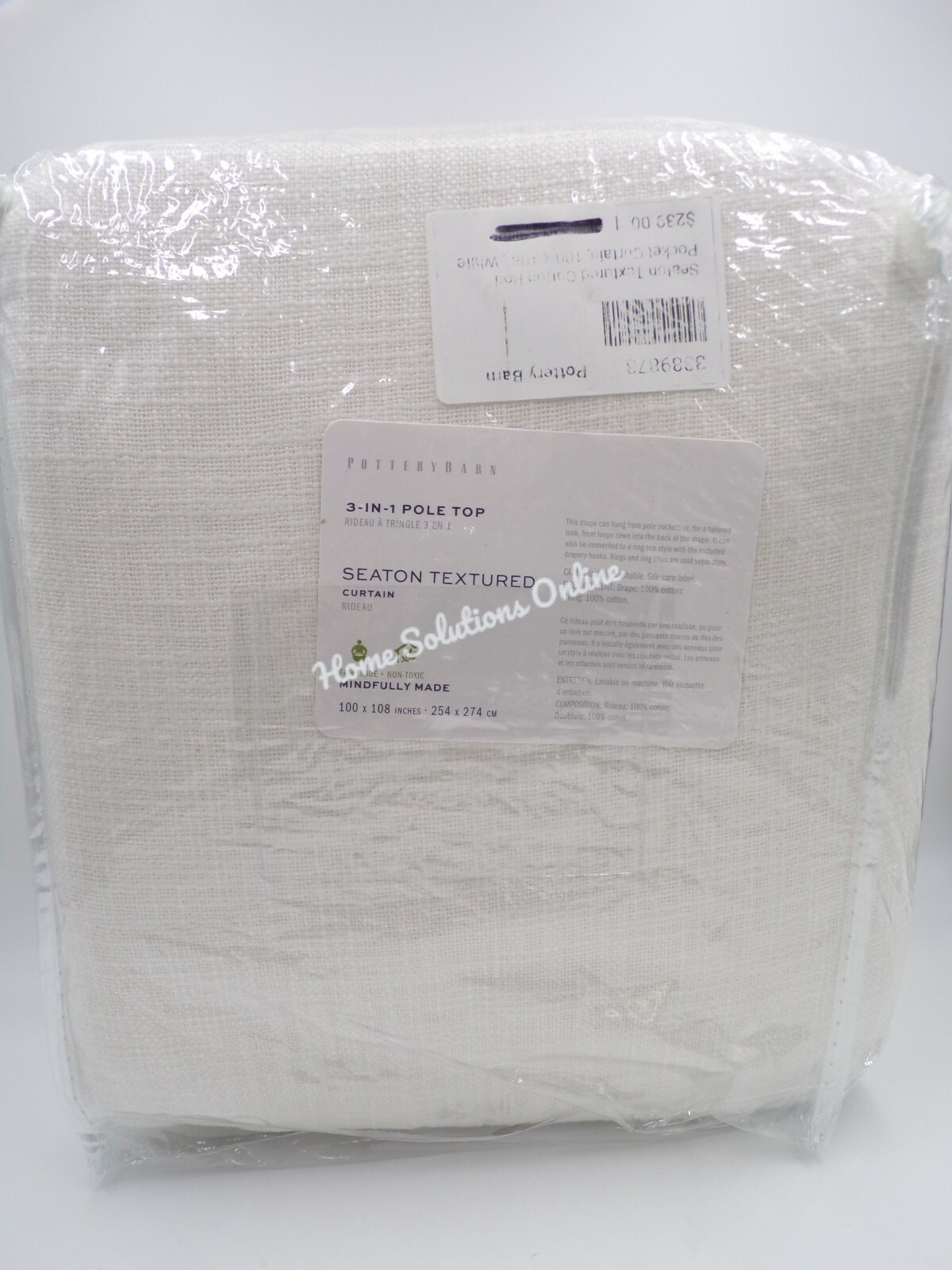 Pottery Barn Seaton Textured Cotton Lined Panel Drape White 100x 108″ #P312