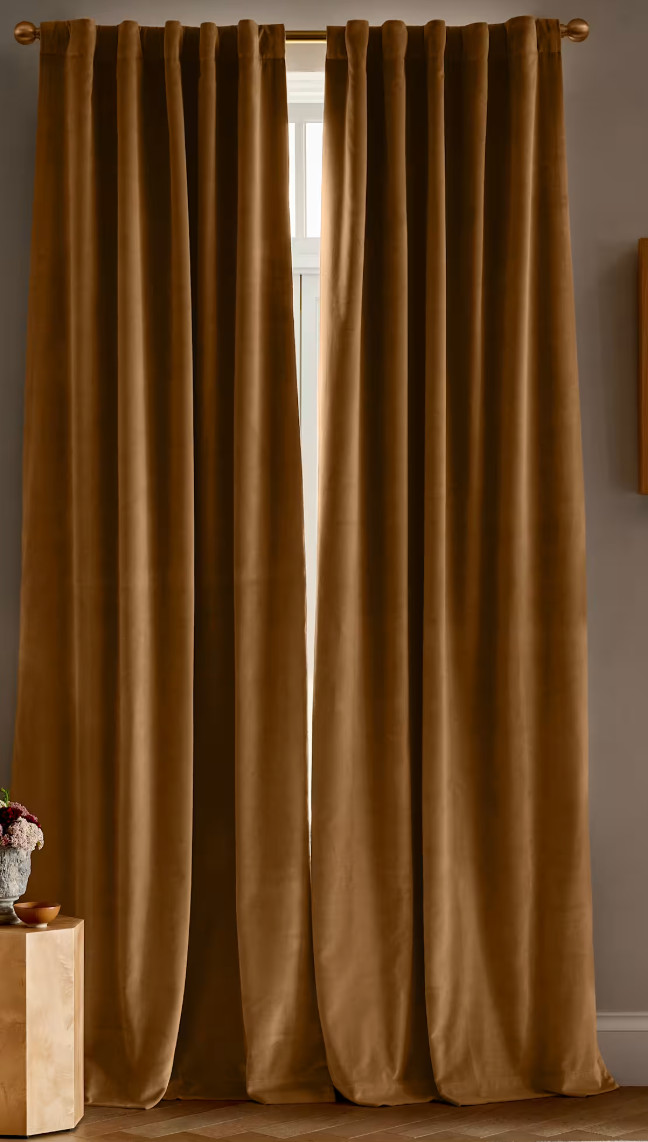 Quince Cotton Velvet Room Darkening Curtain Panel Camel 48×96 Single