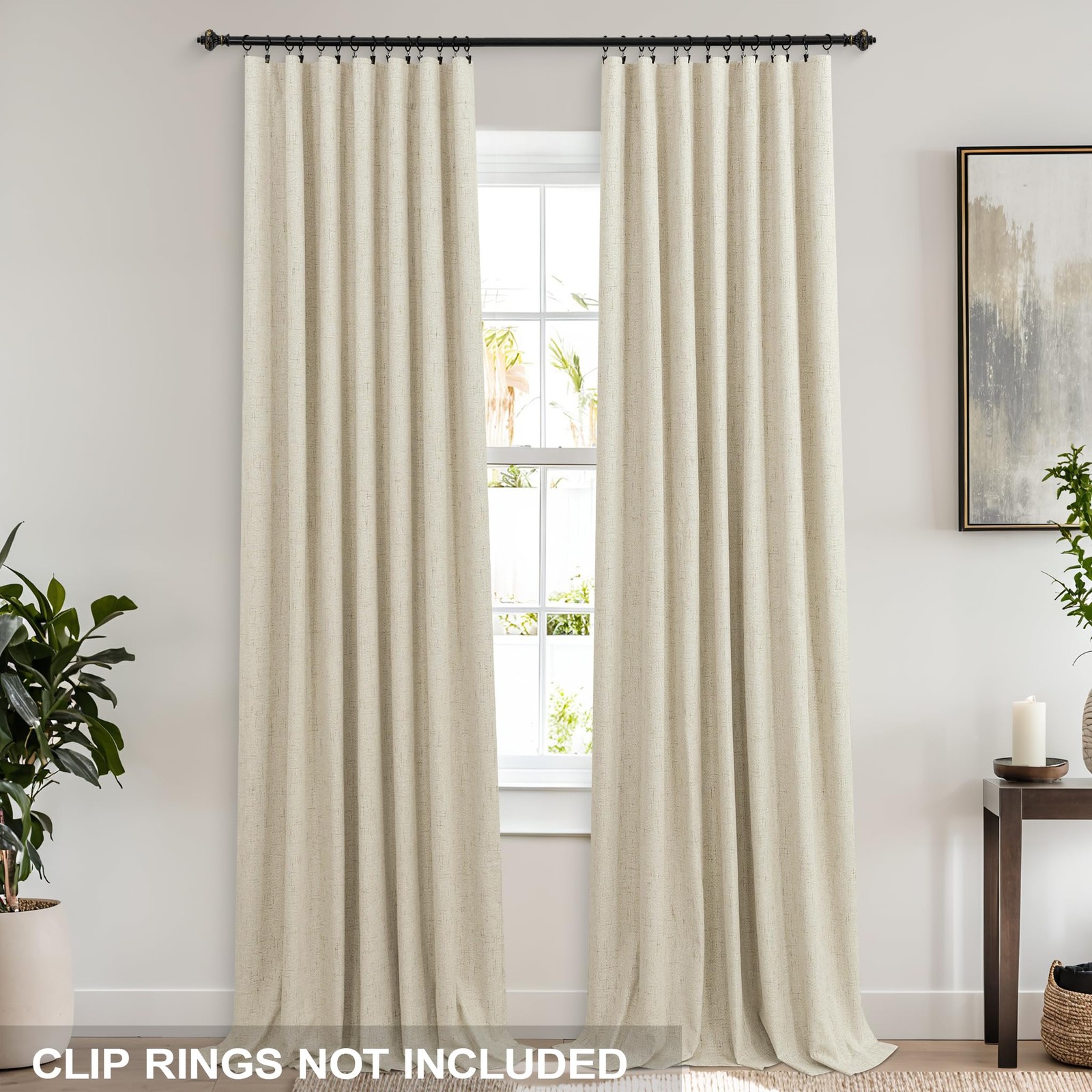 132 Inch Extra Long Blackout Curtains,Linen Beige Pleated Back Tab Black Out …