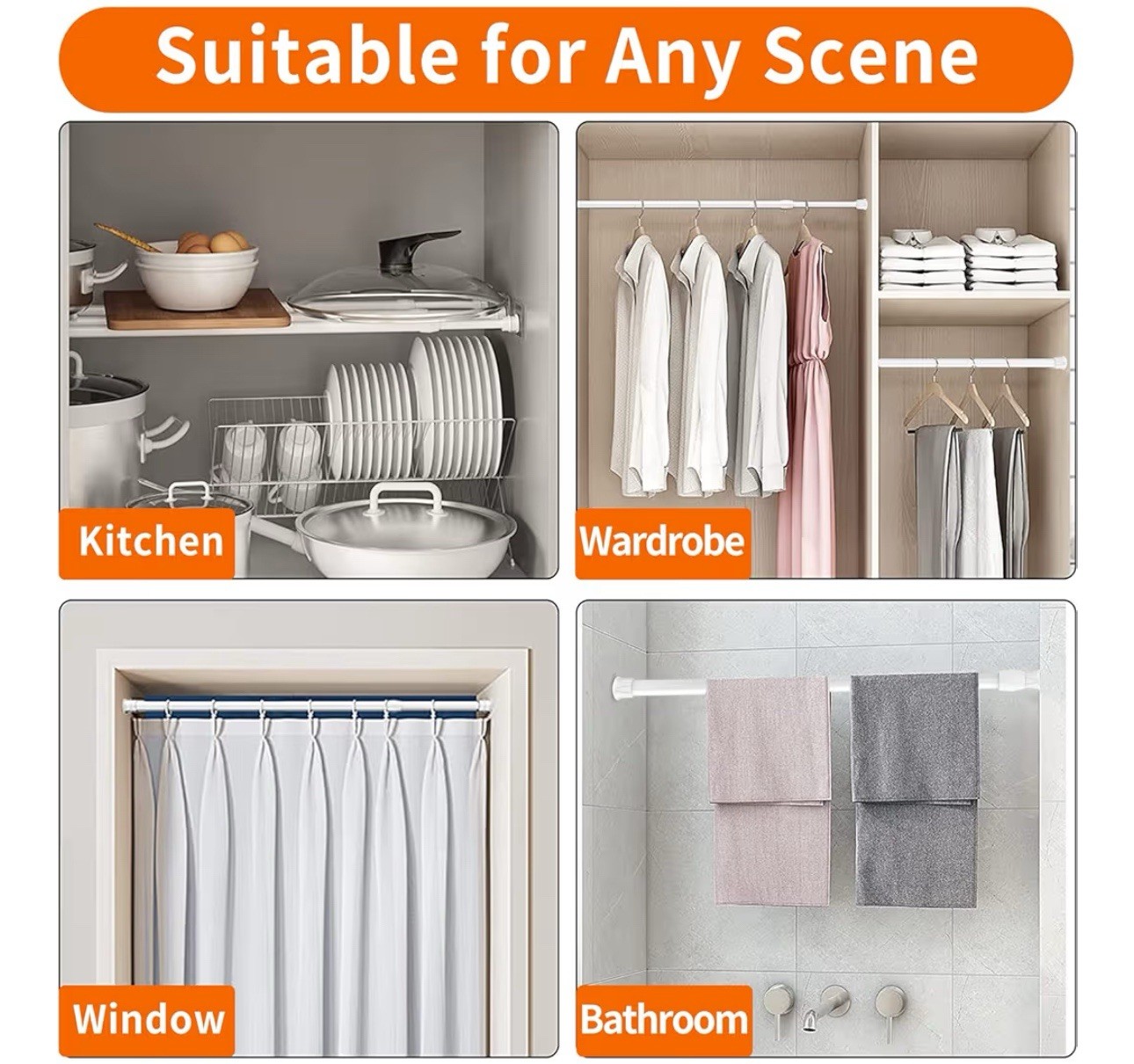 KIMWASON WHITE 6 Adj.Length Spring Curtain Rods for Multi DIY Projects