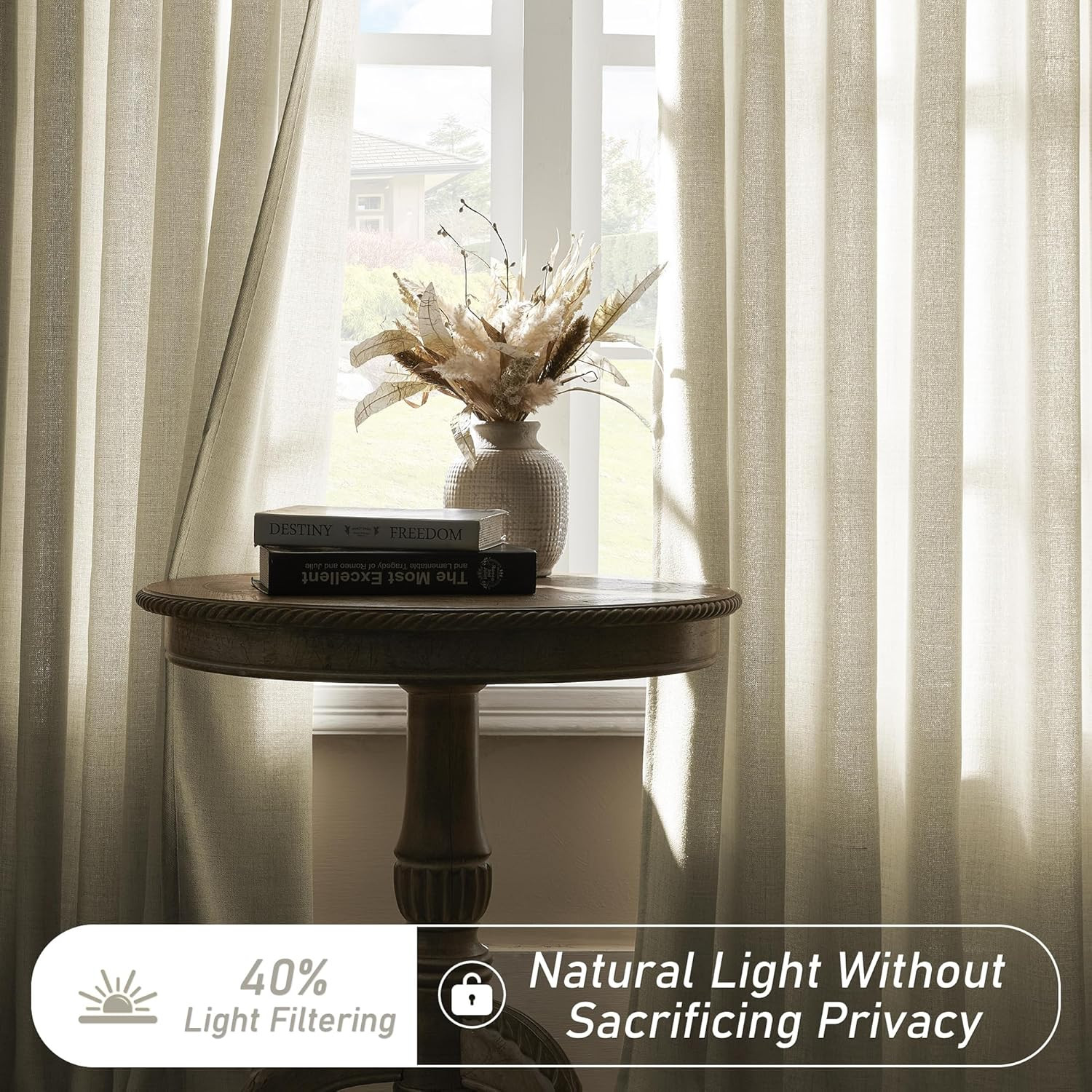 Extra Wide Pinch Pleated Curtains 100×96 Semi Sheer Linen Drapes 1 Panel Natural