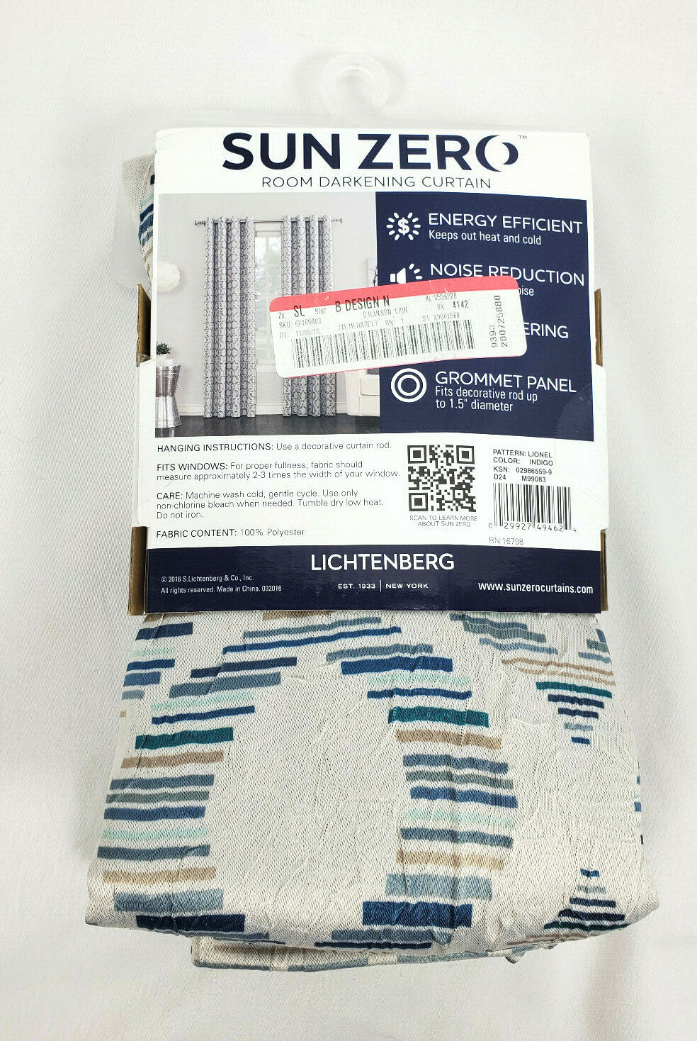 Sun Zero Lionel Indigo Blue Room Darkening Crushed Grommet Curtain Panel, 50×84″