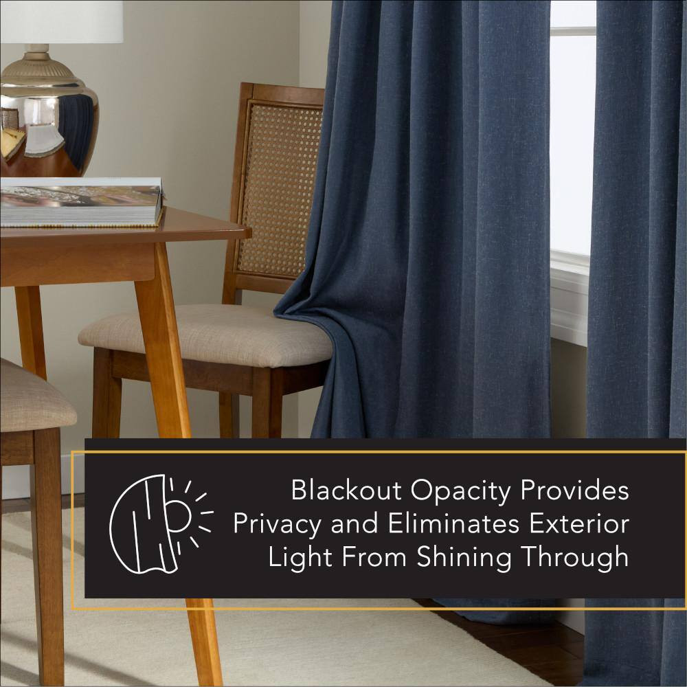 Arlo Solid Linen Texture 50 In. W X 108 In. L Polyester Blackout Navy Blue Curta