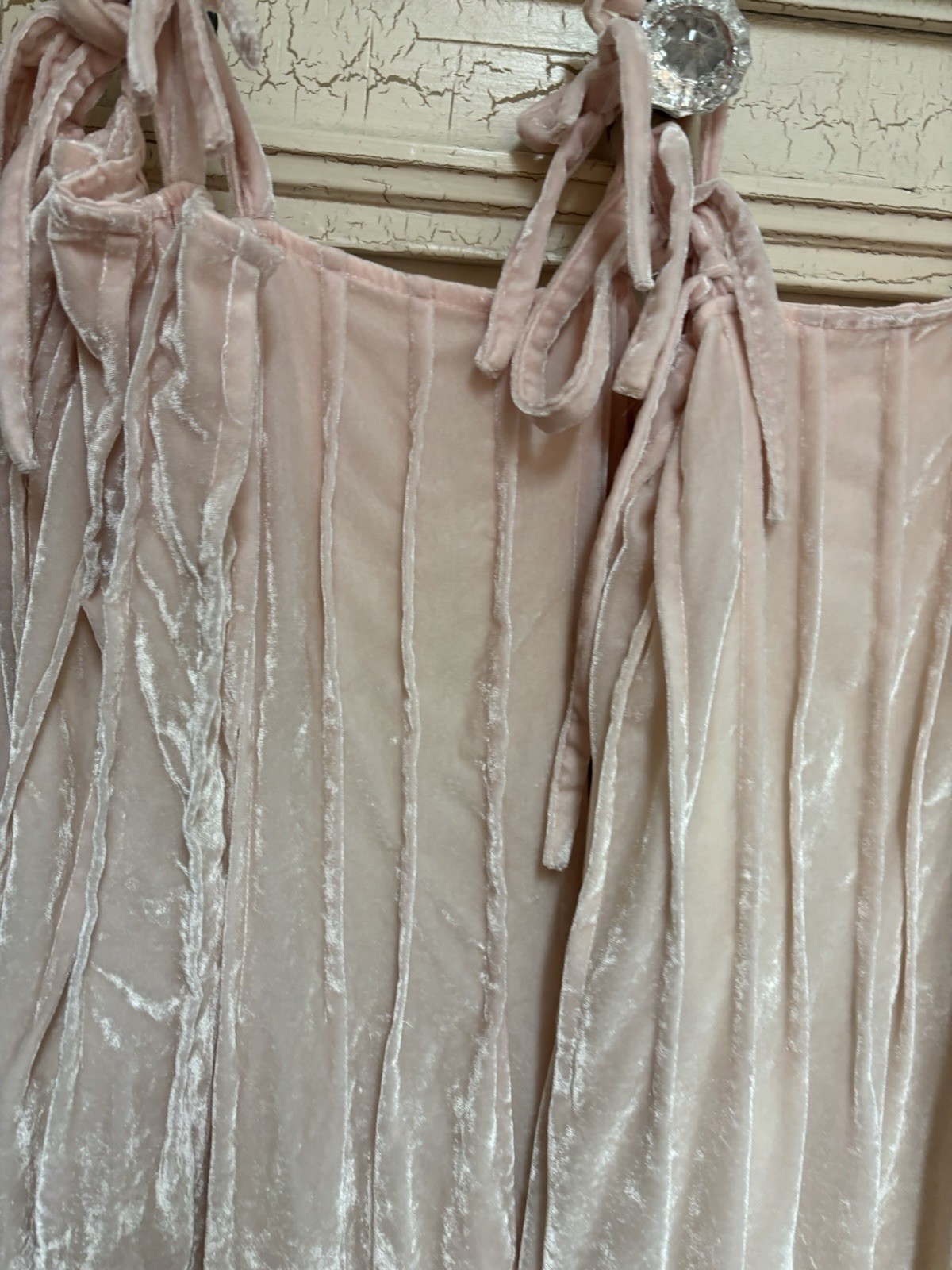 Set/2 Pottery Barn Teen 44×84” Shimmer Velvet Tie Top Drapes Blush Pink