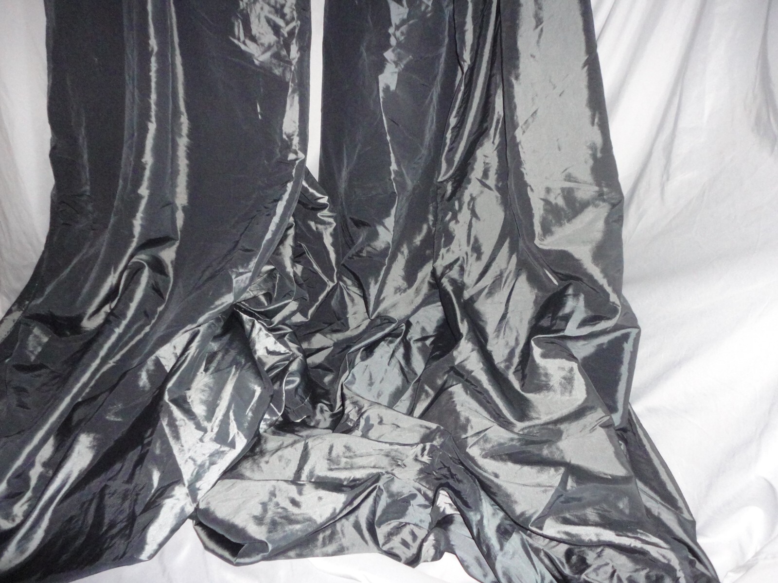 PERI GRAPHITE IRRIDESCENT FAUX SILK (2) PINCH PLEAT PANELS WINDOW CURTAIN 27X107