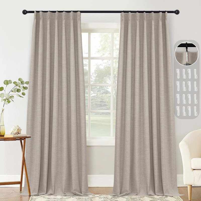 Stangh Beige Linen Blackout Curtains For Bedroom Pinch Pleat Back Tab Farmhouse