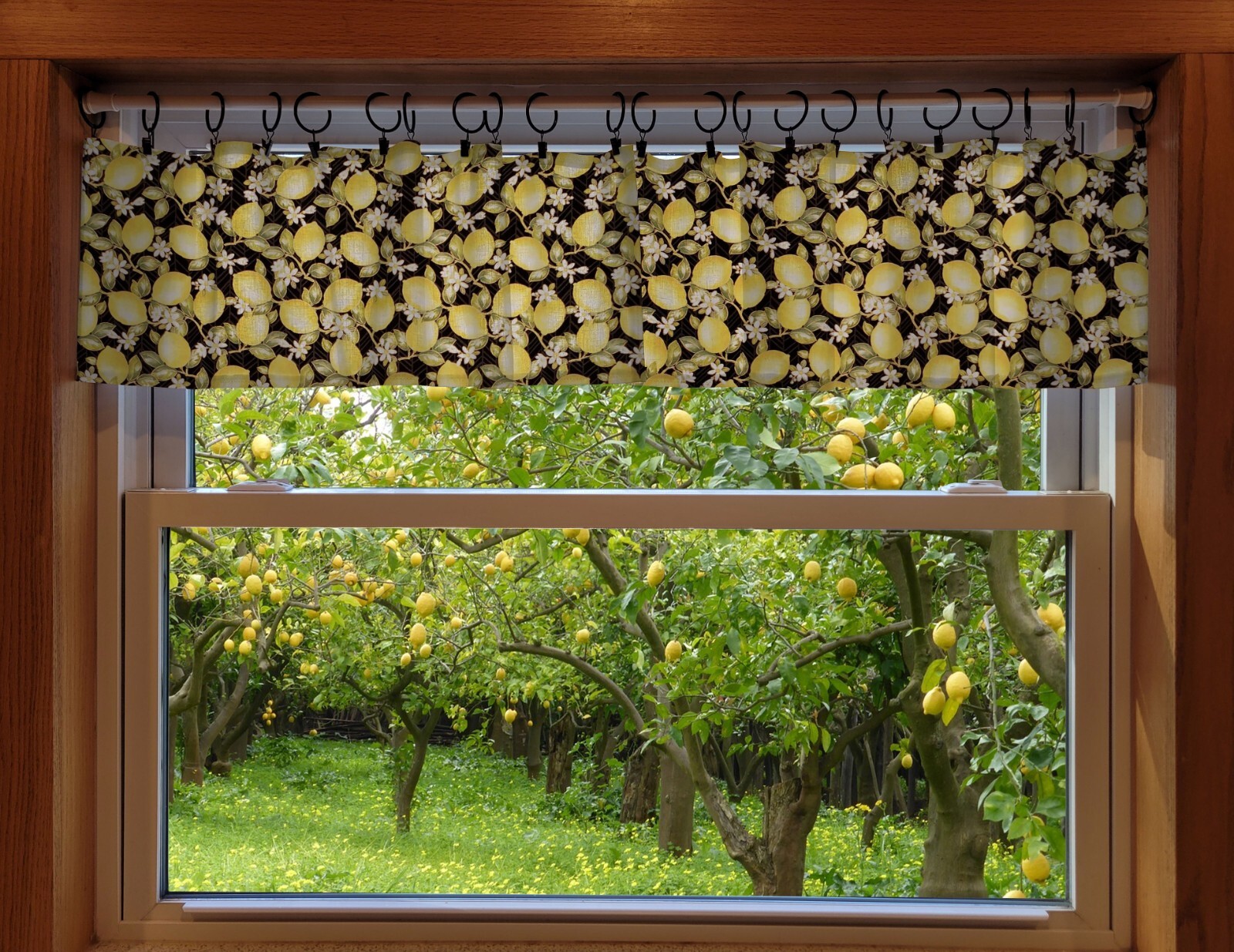 Lemon Blossoms Ring Top Valances or Curtains