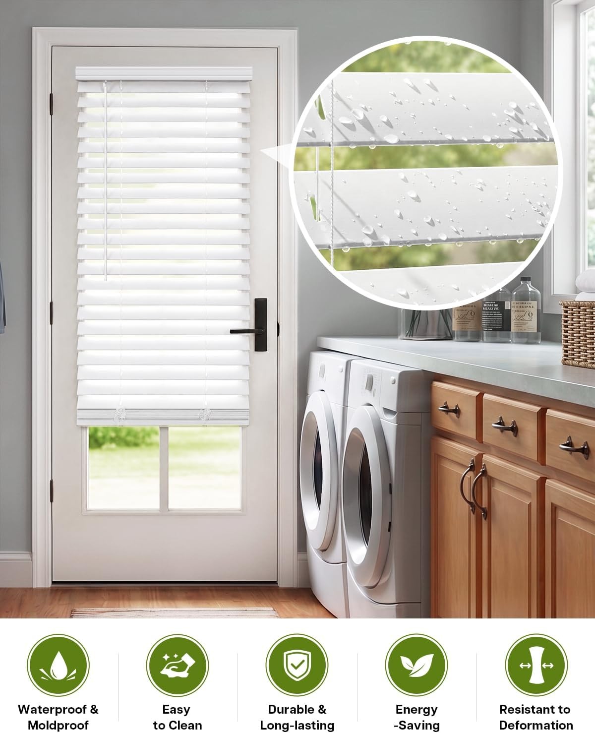 2″ Faux Wood Blinds for Doors, Cordless French Door Blinds for , Light Filtering