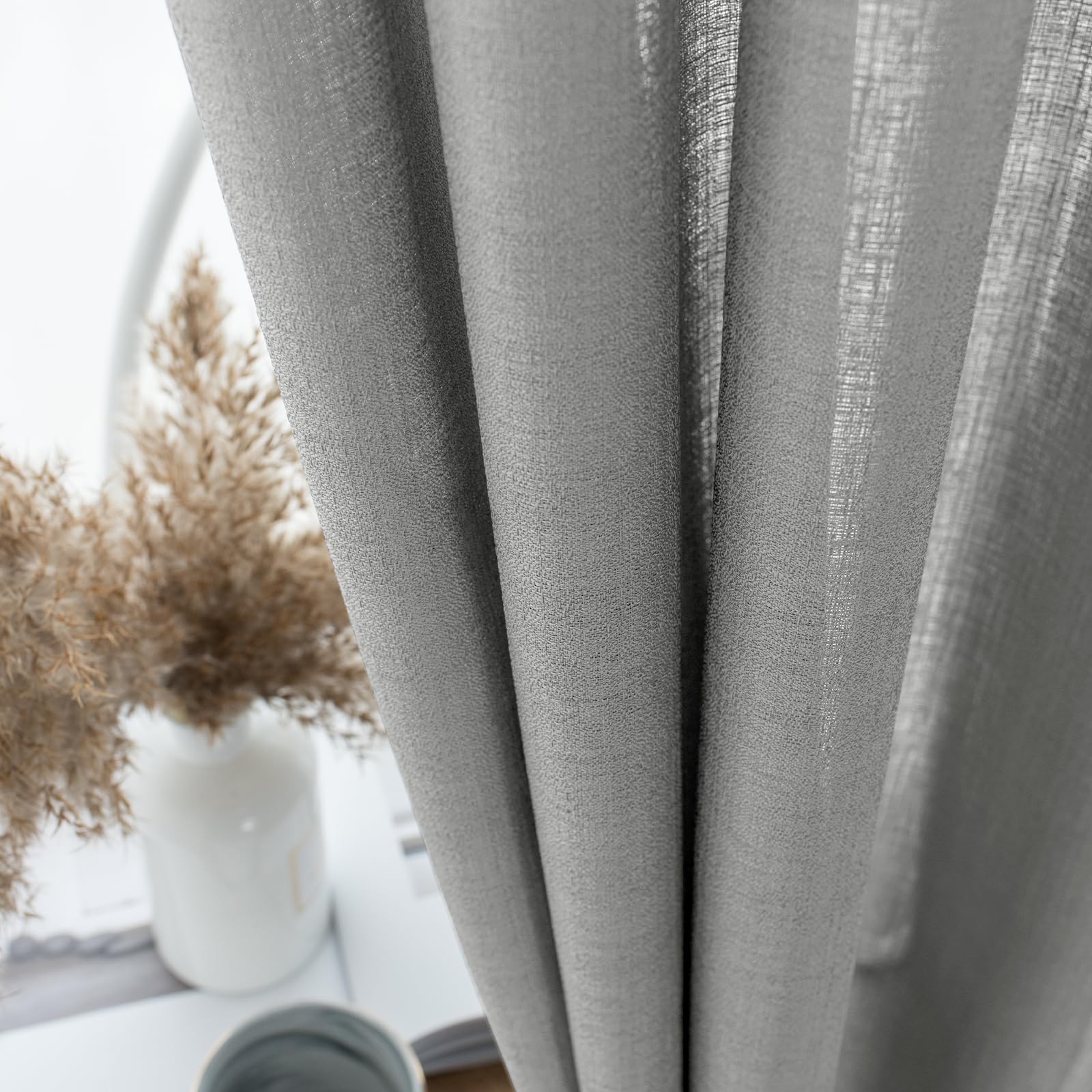 Gray Semi Sheer Curtains 84 Inches Long for Living Room, Bedroom Linen Look W…