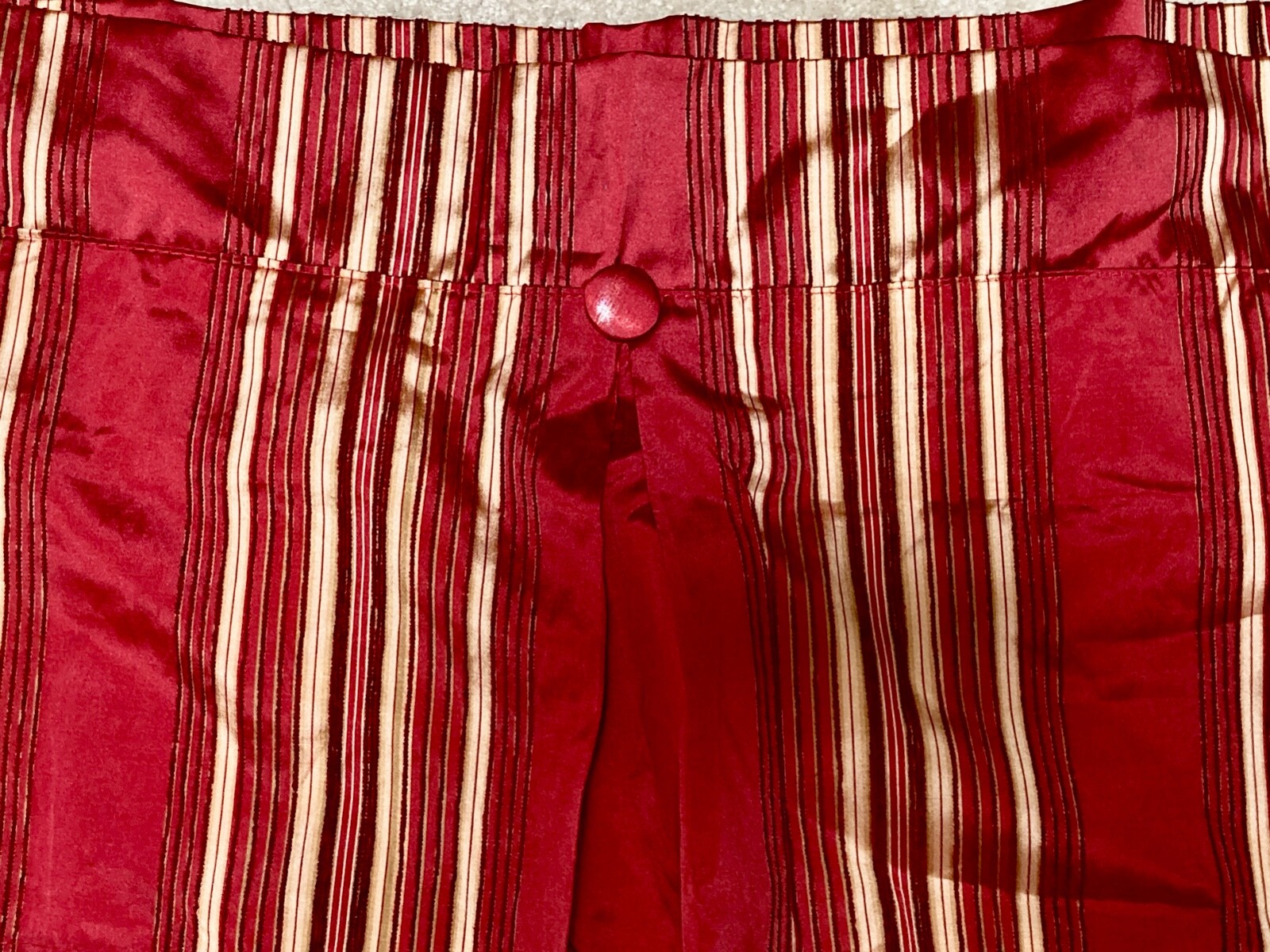Waverly Valance Red Gold Faux Silk Chenille Stripe Tailored Button 52×15 -3 avai