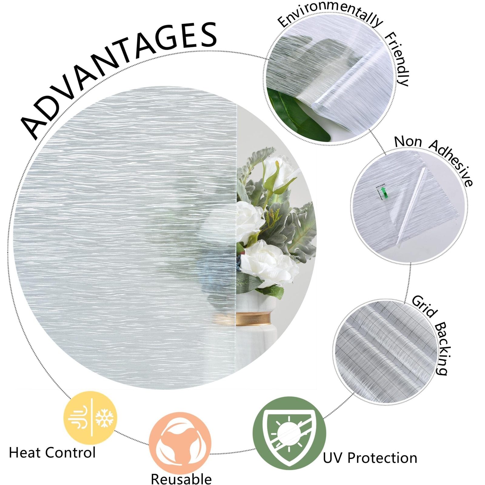 Non-Adhesive Frosted Privacy Window Film Removable Anti UV 17.7×78.7 inches