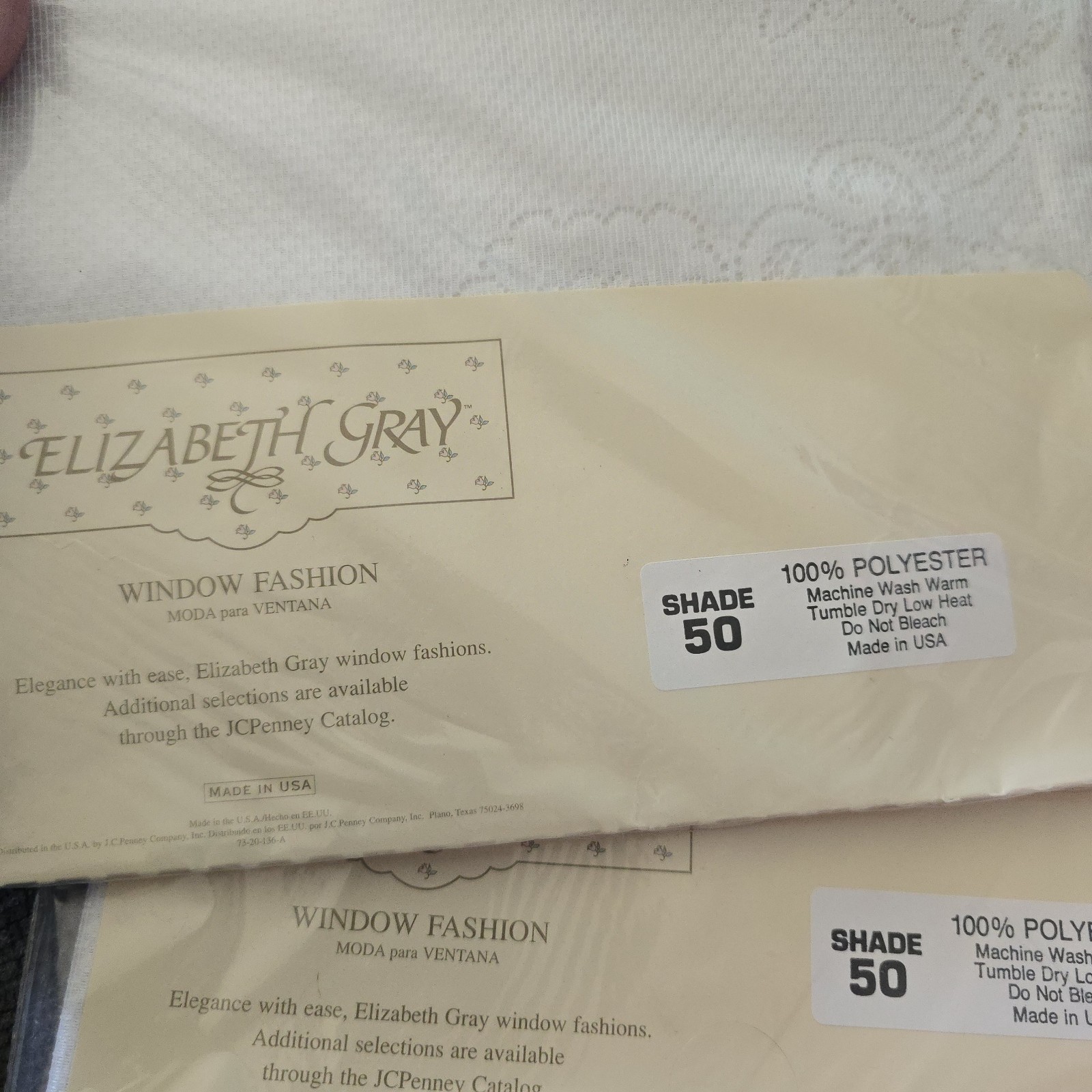 Lot of 2 NOS Vintage Elizabeth Gray Eva Tier Curtain White Lace 56×24”