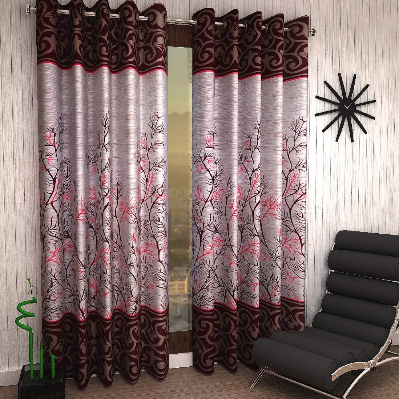 2 Piece Garden Panel Eyelet Polyester Door Curtains 7 Feet Maroon