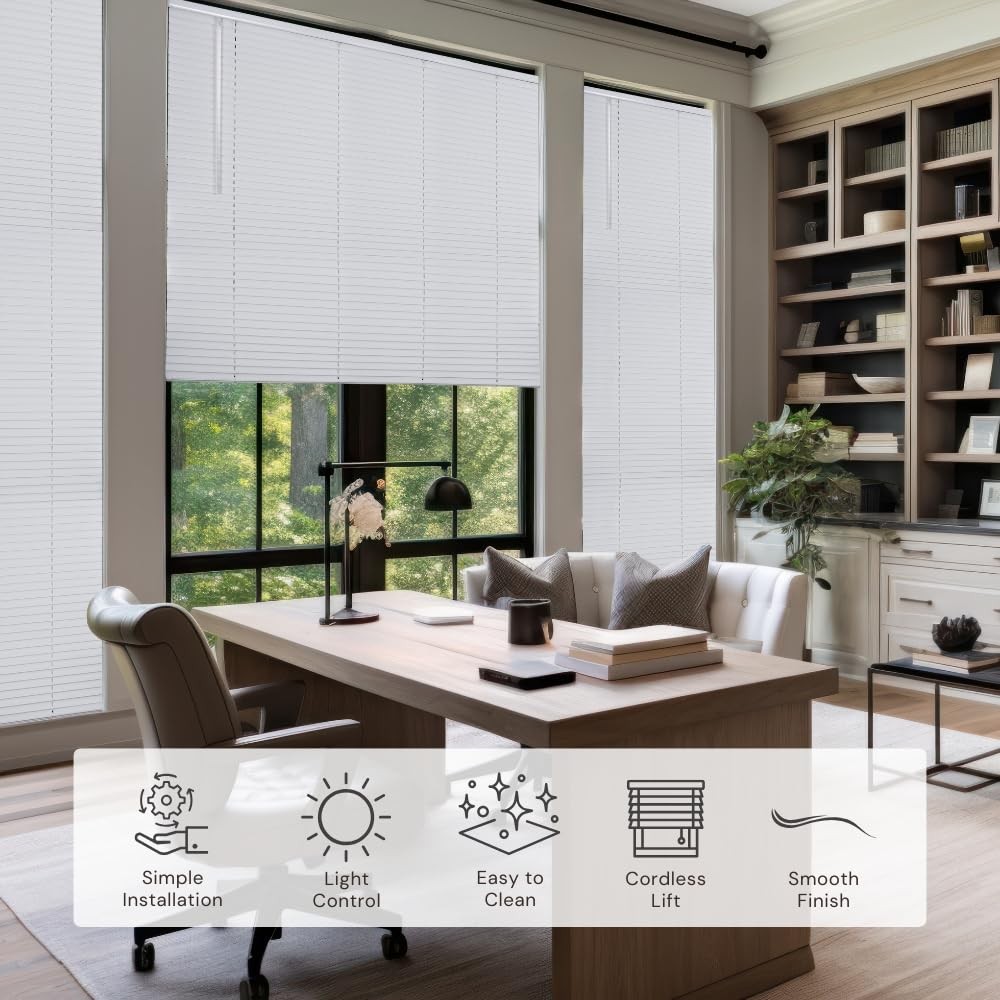 Cordless 1″ Aluminum Mini Blind 46″ Wide x 60″ Long, White, Room Darkening Me…