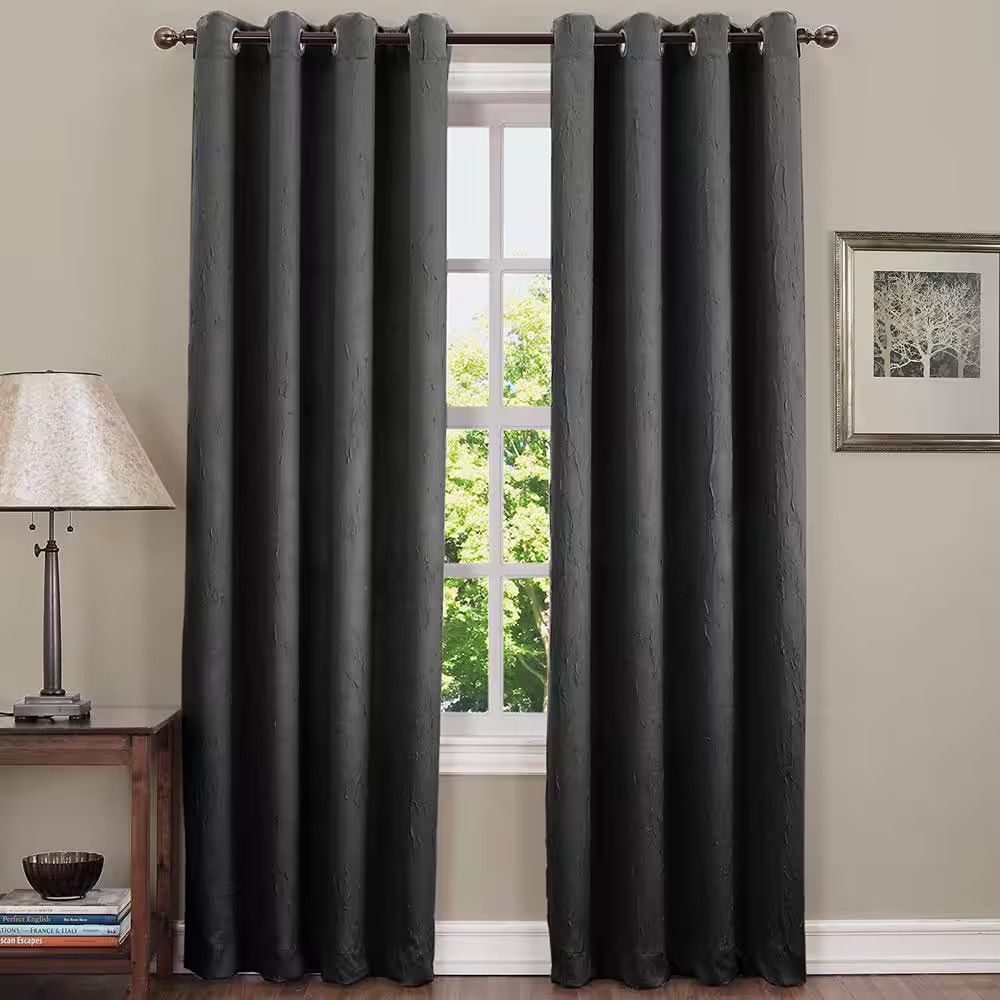 Black Solid Grommet Room Darkening Curtain – 100 In. W X 84 In. L