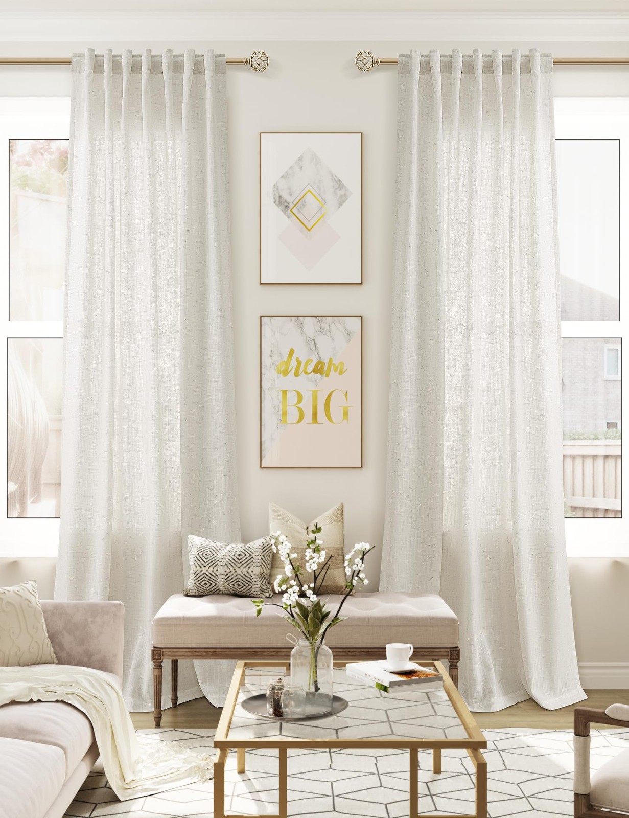 Guken Natural Cream Linen Curtains 84 inches 52″W x 84″L (Pack of 1),
