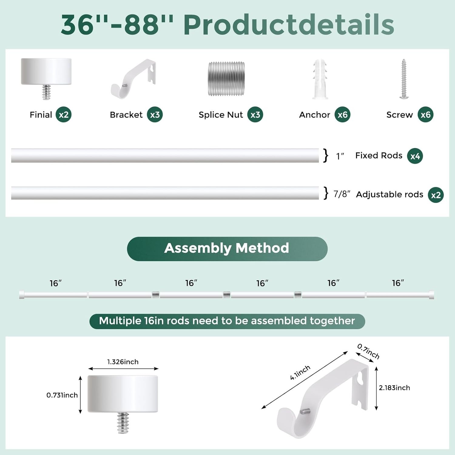 White Curtain Rods for Windows 48 to 84 Inch4-7 Feet,1″ Diameter Drapery Rods…