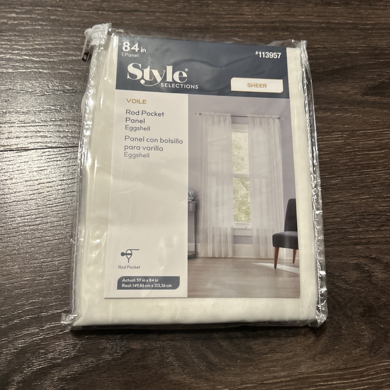 STYLE SELECTIONS 59″ X 84″ Eggshell Sheer Rod Pocket Single Curtain Panel – NEW!
