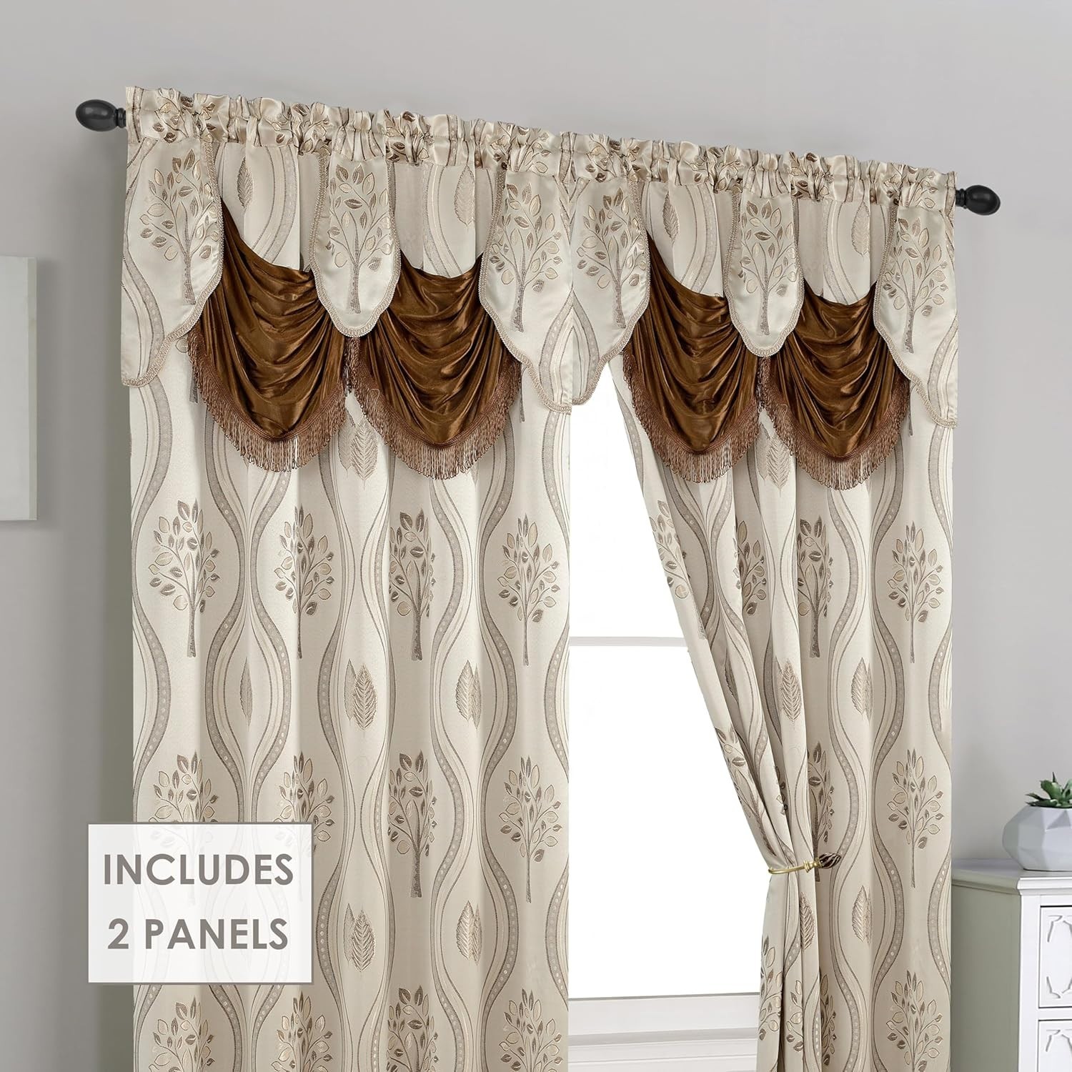 2 Pack Luxurious Beautiful Curtain Panel with Attached Valance 54″ X 84 inch