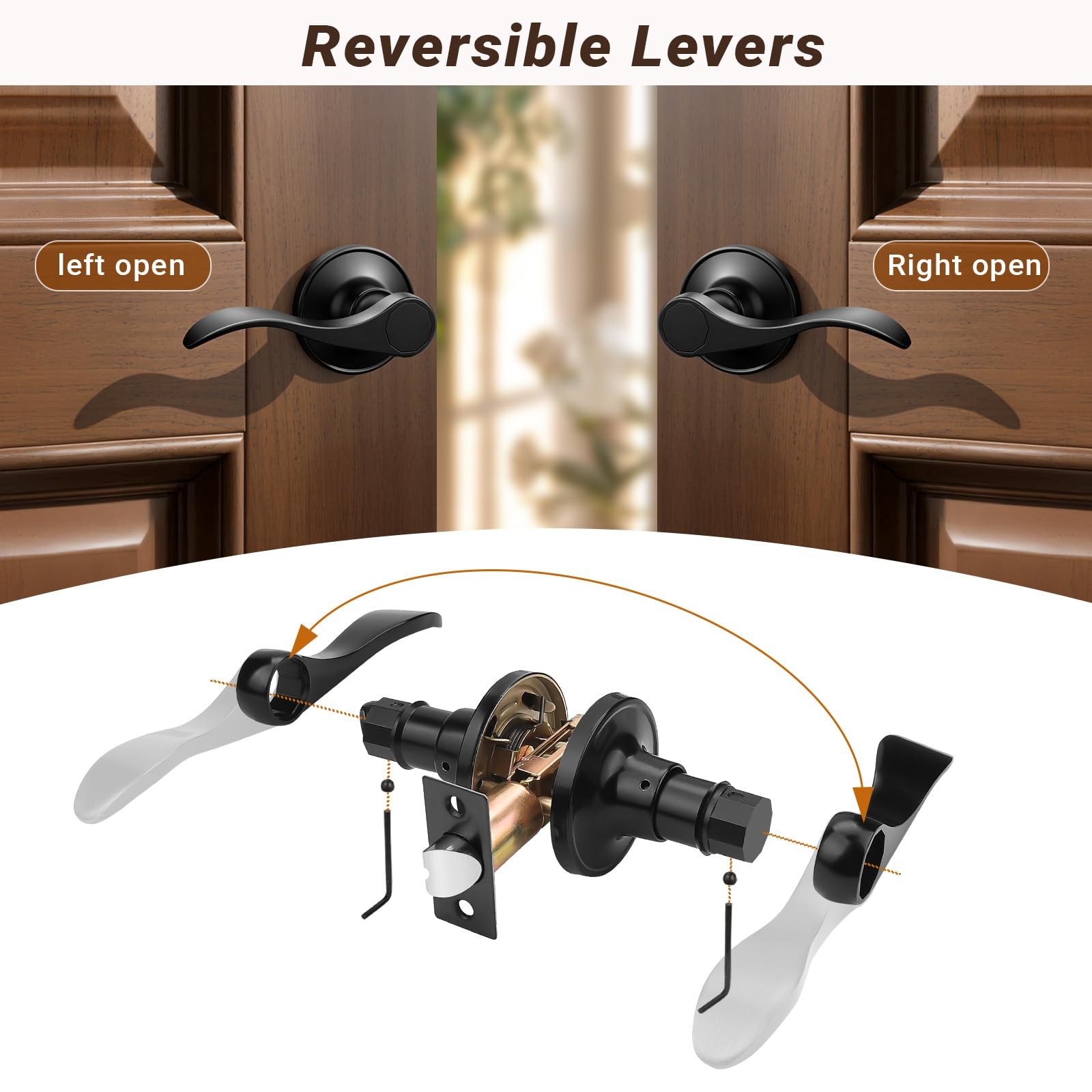 Knobonly 2 Pack Matte Black Pasage Door Levers Interior Door Handles For