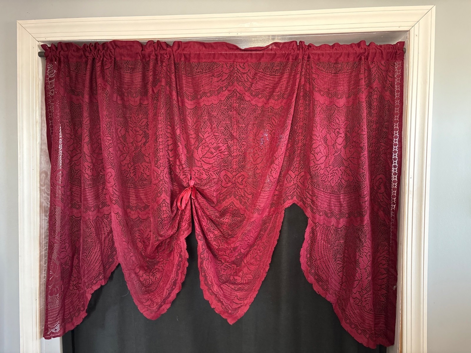 Lace Burgundy Curtain Valance Scalloped Edge 62″ W x 34″ L Elegant Decorative