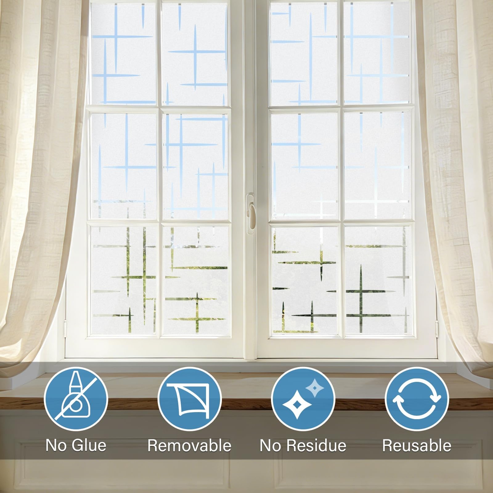 Finnez Frosted Window Film Non-Adhesive, Frosting Privacy Film for Glass Windows